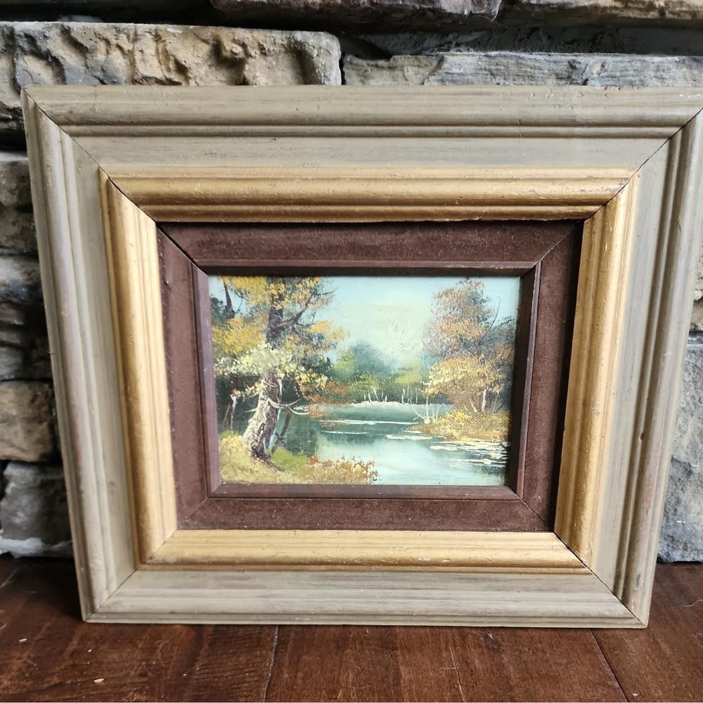 Vintage Oil Painting on Canvas Wood Frame Signed But Illegible
